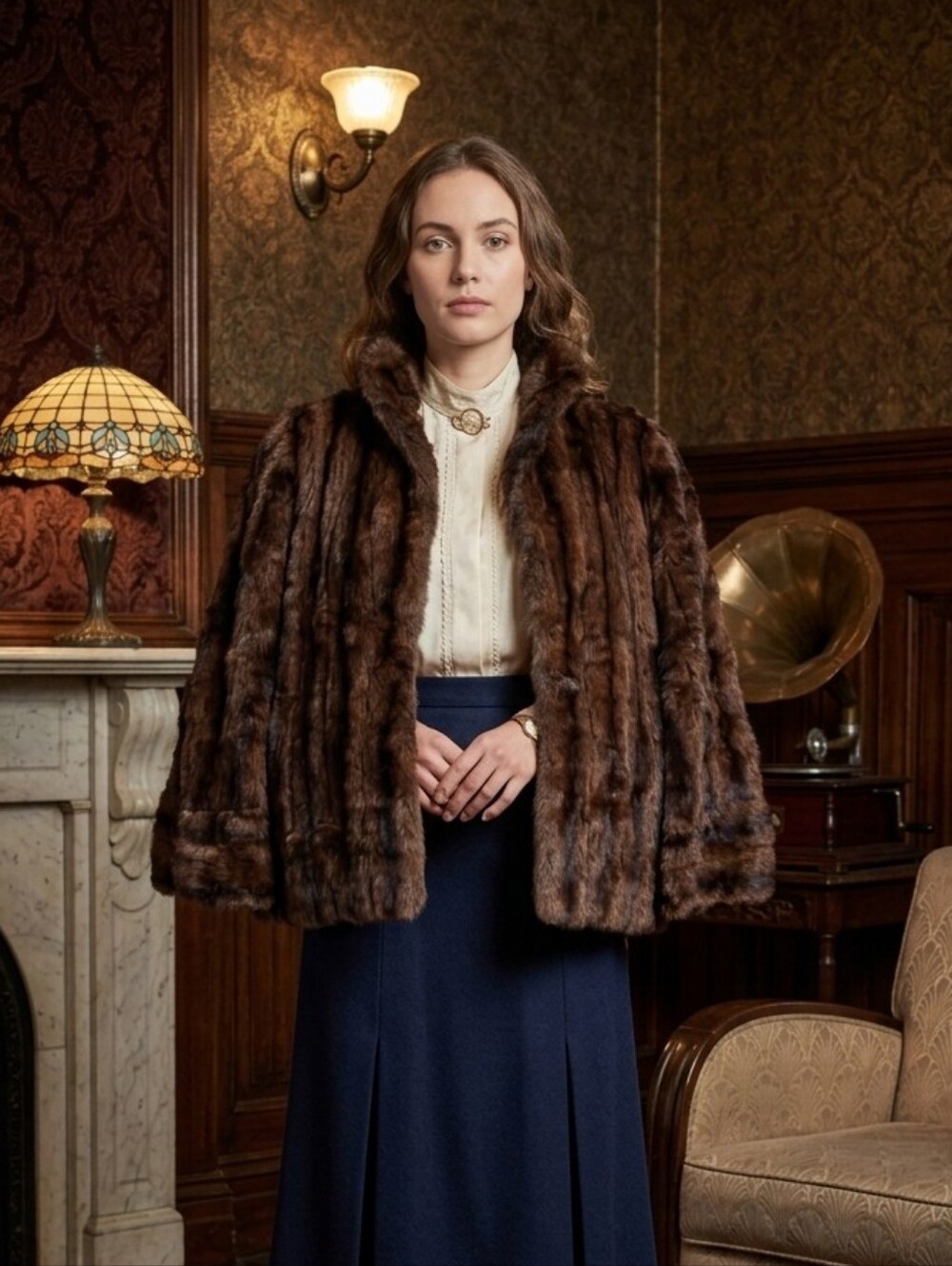 Vinrage Women's Brown Real Fur Cape Jacket